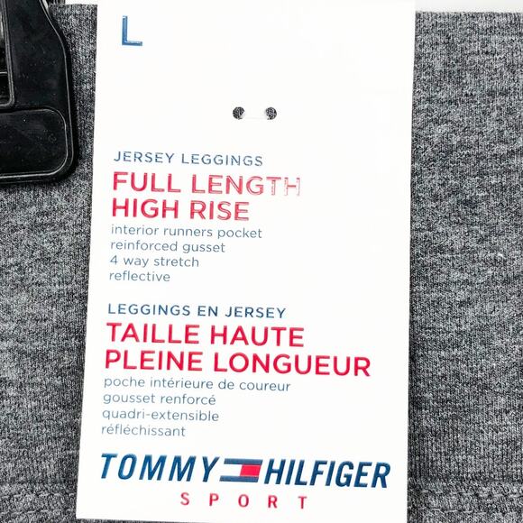 TOMMY HILFIGER SPORT Women's Performance Leggings Large Gray Flag Blocked NWT - Picture 16 of 16